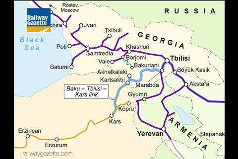Map of the Baku – Tbilisi – Kars railway.